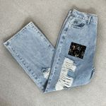 Cider Distressed Patchwork Wide Leg Crop Jeans Blue XL 10 Photo 14
