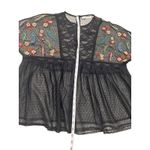 ZARA BASIC COLLECTION top M black sheer mesh embroidered babydoll shirt floral Photo 5