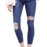Free People  Womens Reagan Destroyed Button Fly Skinny Crop Jeans Blue 24 NWT Photo 0