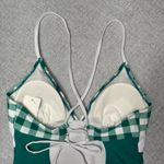 Cupshe  Gingham Lace Up One Piece Swimsuit Green White Print Medium NWT Photo 7