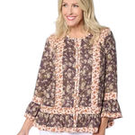 LOGO By Lori Goldstein Logo Lab by Lori Goldstein 3/4 Sleeve Crew Neck Bed Jacket Floral Patchwork 2x Photo 0