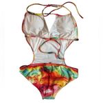 OP  Ocean Pacific Multi Colored One Piece Monokini Backless Halter Large (Jr) Photo 1