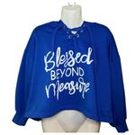 Jolie & Joy By FCT Women's Size 1X Blessed Beyond Measure Cropped Jersey Hoodie Blue Photo 0