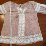 Solitaire  NWT Embroidered Long Sleeve Blouse Boho Tassel Tan Cream Size Large‎ Photo 6