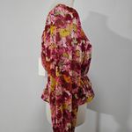 WAYF  Red & Yellow Floral Milkmaid Peplum Flounce Sleeve Blouse Size Medium Photo 3