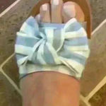 Soda Blue and‎ White Gingham Bow Espadrille Slide Sandals Photo 0