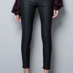 ZARA Slim Fit Black Pleather Jeans w/ Gold Zip Pockets Ankle Zippers Wm Sz US06 Photo 1