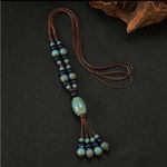 1pc‎ Vintage Ethnic Style Boho Handwoven Ceramic Beaded Adjustable Necklace Brown Photo 6