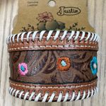 Justin Boots NWT Justin Brown Tooled Leather Cuff Bracelet with Floral Embroidery Photo 2