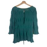 Free People Fire Island Blouse Crochet Top 3/4 Sleeve Knit Green size M Boho Photo 7