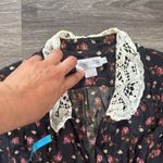 Vintage Black Floral Dress with Lace Detail Button Down Midi Size 8 Photo 2