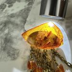 Vintage Art Deco Baltic Amber Collar Pin Brooch Dangle Beds Chain Gold Tone Photo 5
