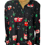 Old Navy Christmas Camper Print Flannel Pajama Shirt Button Front Black S Photo 0