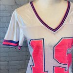 Derek Heart  T-Shirt V-Neck Football Mesh White/Blue/Pink-Small Photo 1