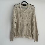 Racer Worldwide Cross Net Sweater Womens Medium Beige Cream Crochet Open Knit Photo 1