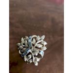 Vintage 90's Womens Chunky Blue & Silver Floral Leafy Rhinestone Earrings Elegan Photo 3