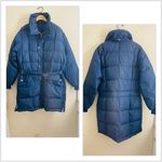 Vintage COMFY Goose Down Long Puffer Coat Blue Belted Seattle USA 70s 80s Size L Photo 1