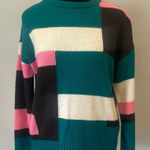 Noisy May Colorblock Sweater in Teal, Pink, and Black Photo 0