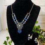 Silver Gunmetal Royal Blue Pendant Necklace and Earrings Set Photo 0