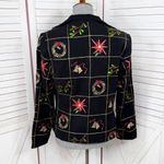 MAK New York Christmas Embroidered Open Front Blazer Jacket Black Multi 8 Photo 3