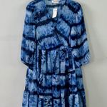 Calvin Klein NWT Tie-Dye Blue V-Neck Wrap Tiered Mini Dress Photo 2