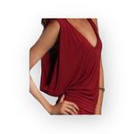 Haute Hippie new ஐ Deep V Asymmetrical Shoulder Draped Mini Dress ஐ Scarlet ஐ Photo 3