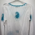 Bag Lady Mudpie White Tunic Swimsuit Cover Up Teal Embroidered Paisley Floral Size M Photo 9