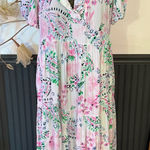 Crown & Ivy  White & Pink Paisley Ruffle V-Neck Puff Sleeve Maxi Dress Sz S 💚🍄 Photo 0