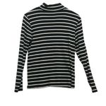 L.L.Bean Women Top M Navy White Striped Mock Neck Cotton Shirt Preppy Coastal Photo 1
