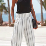 Jupee NWOT Red, White and Coral Striped High Rise Wide Leg Pants with Pockets Size M Photo 0