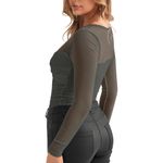 NWT REORIA Women’s Sheer Mesh Long Sleeve Front Twist Knot Ruched Top Photo 1