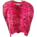 Pam & Gela  Size Small Pink Tiger Animal Print Puff Sleeve Cotton Sweater NEW Photo 0
