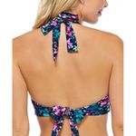 Island Escape Sunshine Halter Bikini Top Molded Cups Floral Black Blue Pink 10 Photo 1