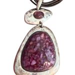 Chico's  Multi-Strand Black Leather Necklace Purple Stone Pendant Silver Tone Adj Photo 1