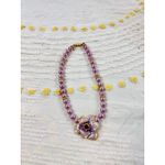 Flower Pearl Beaded Necklace, Floral Pendant, Purple Lavender Beads, Statement Photo 1