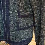 Talbots  Tweed Knit Blazer Braided Trim Full Zip Navy White Photo 3