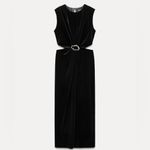 ZARA  NWOT velvet velour cutout sides black maxi dress with gold brooch detail Photo 5