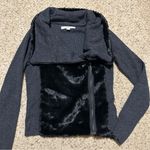 Loft Gray Kit and Faux Fur Moto Style Sweater Jacket Photo 0