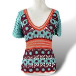 Vintage Y2K Crochet Top Moda International Victoria Secret Western Festival XS Blue Photo 4