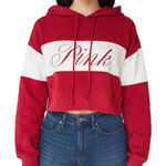 PINK - Victoria's Secret  Red and White Cropped Sweatshirt Photo 0