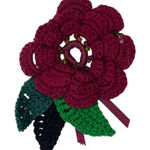 Vintage Handmade Crochet Knit Red Flower Pin Brooch Beaded Winter Holiday Photo 0