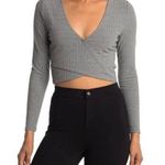 Sophie Rue NWT Grey Long Sleeve Ribbed Surplice Crop Top Size Large Photo 0