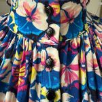 Paco Rabanne Floral Pansy Button Up Mock Neck Peplum Blouse $800 40 8 Blue Photo 4