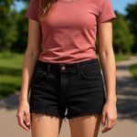 NEW Juniors Size 7 Arizona Jeans Shortie Black Shorts Frayed Denim 2.5" Inseam Photo 1