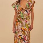 Farm Rio NWT Into The Jungle Premium Linen Midi Dress Pink XS Photo 0