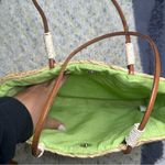 Rattan Straw Woven Shoulder Bag with Embroidery. Tan Photo 6