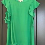 Britt Ryan  Emerald Green Silk Blouse with Ruffle Sleeves | S Photo 0