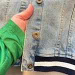 Pistola Denim Trucker Jacket Distressed Light Wash Varsity Cuffs Size L Photo 6