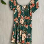 American Eagle  Floral Smocked Peasant Romper Green Midi Boho Cottagecore Small Photo 2
