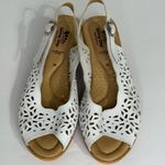 Spring Step  Saibara White Leather Eyelet Peep Toe Slingback Wedge Sandal Size 38 Photo 0